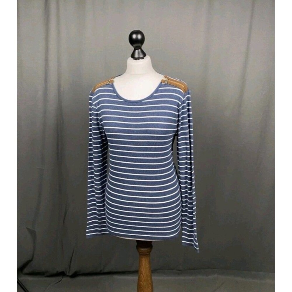 Lauren Ralph Lauren Blue/White Striped Knit Pullover Scoop Neck Sweater 1XL